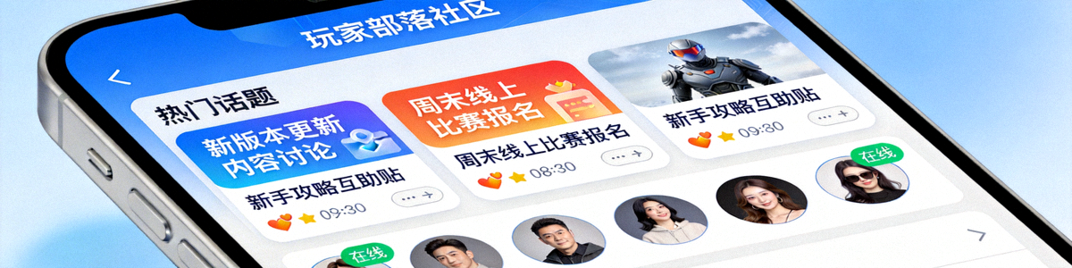 玩家部落社区截图，展示热门话题和用户头像